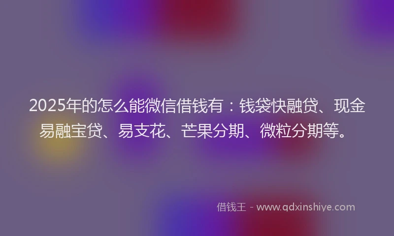 2025年的怎么能微信借钱有：钱袋快融贷、现金易融宝贷、易支花、芒果分期、微粒分期等。