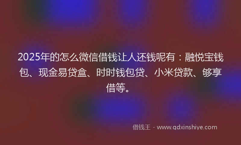 2025年的怎么微信借钱让人还钱呢有：融悦宝钱包、现金易贷盒、时时钱包贷、小米贷款、够享借等。