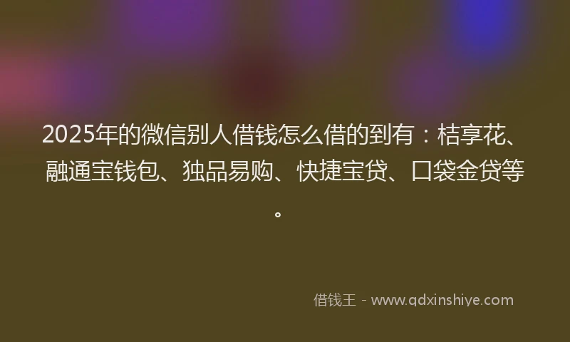 2025年的微信别人借钱怎么借的到有：桔享花、融通宝钱包、独品易购、快捷宝贷、口袋金贷等。