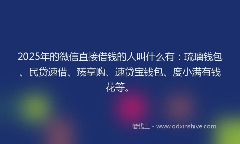 2025年的微信直接借钱的人叫什么有：琉璃钱包、民贷速借、臻享购、速贷宝钱包、度小满有钱花等。