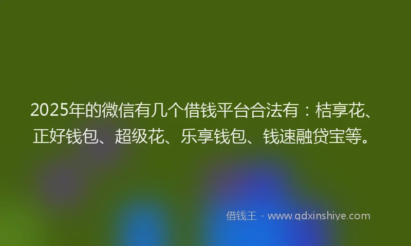 2025年的微信有几个借钱平台合法有：桔享花、正好钱包、超级花、乐享钱包、钱速融贷宝等。
