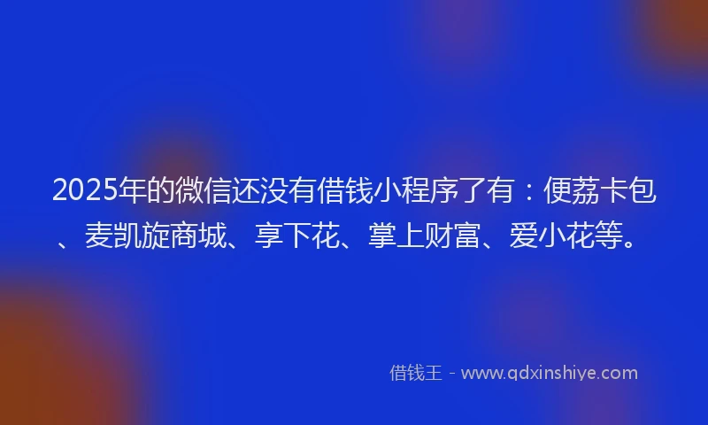 2025年的微信还没有借钱小程序了有：便荔卡包、麦凯旋商城、享下花、掌上财富、爱小花等。