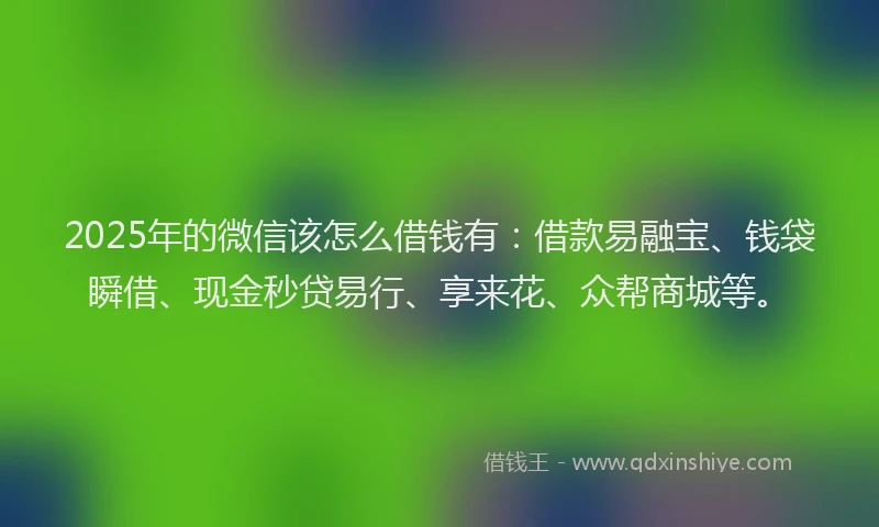 2025年的微信该怎么借钱有：借款易融宝、钱袋瞬借、现金秒贷易行、享来花、众帮商城等。