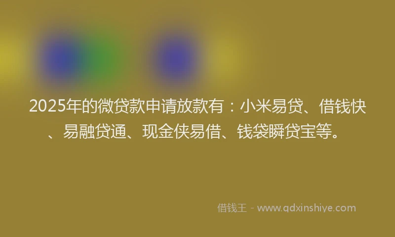 2025年的微贷款申请放款有：小米易贷、借钱快、易融贷通、现金侠易借、钱袋瞬贷宝等。