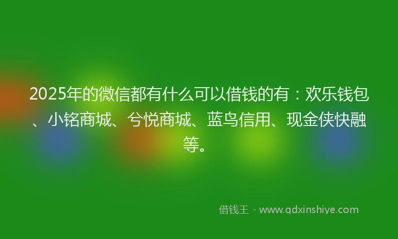 2025年的微信都有什么可以借钱的有：欢乐钱包、小铭商城、兮悦商城、蓝鸟信用、现金侠快融等。