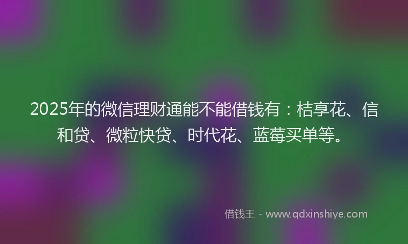 2025年的微信理财通能不能借钱有：桔享花、信和贷、微粒快贷、时代花、蓝莓买单等。