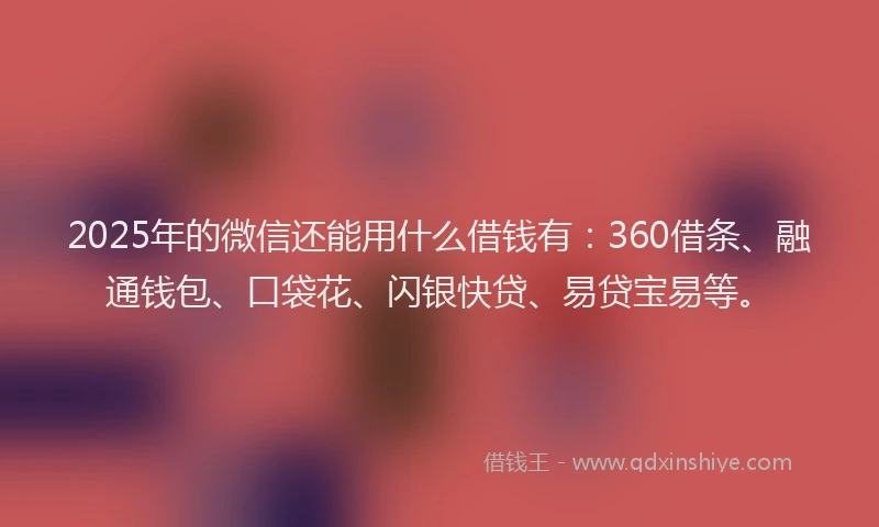 2025年的微信还能用什么借钱有：360借条、融通钱包、口袋花、闪银快贷、易贷宝易等。