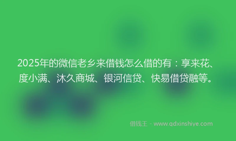 2025年的微信老乡来借钱怎么借的有：享来花、度小满、沐久商城、银河信贷、快易借贷融等。