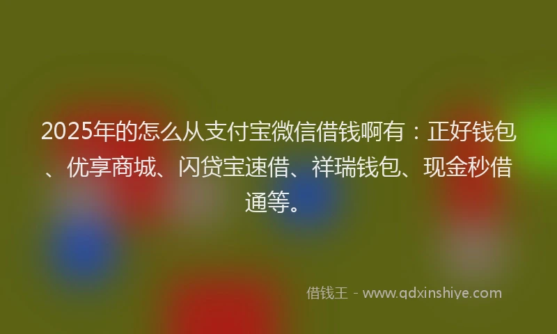 2025年的怎么从支付宝微信借钱啊有：正好钱包、优享商城、闪贷宝速借、祥瑞钱包、现金秒借通等。