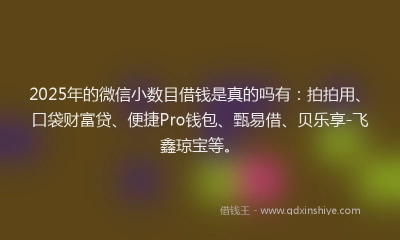 2025年的微信小数目借钱是真的吗有：拍拍用、口袋财富贷、便捷Pro钱包、甄易借、贝乐享-飞鑫琼宝等。