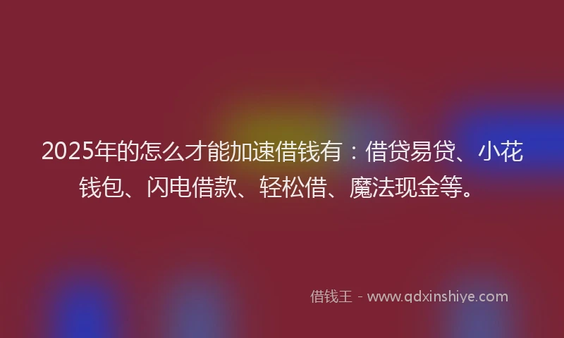2025年的怎么才能加速借钱有：借贷易贷、小花钱包、闪电借款、轻松借、魔法现金等。