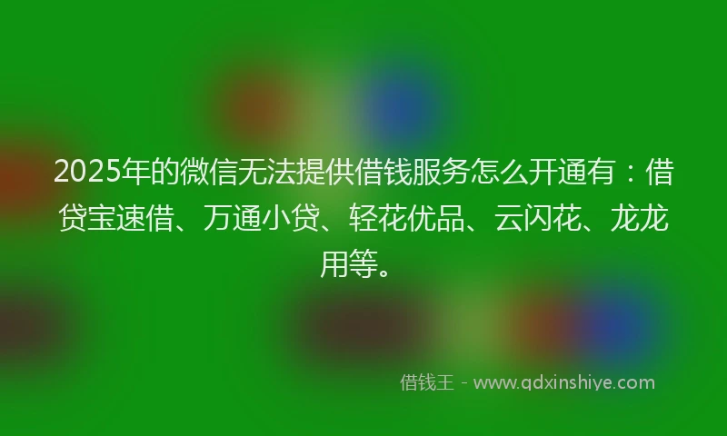 2025年的微信无法提供借钱服务怎么开通有：借贷宝速借、万通小贷、轻花优品、云闪花、龙龙用等。