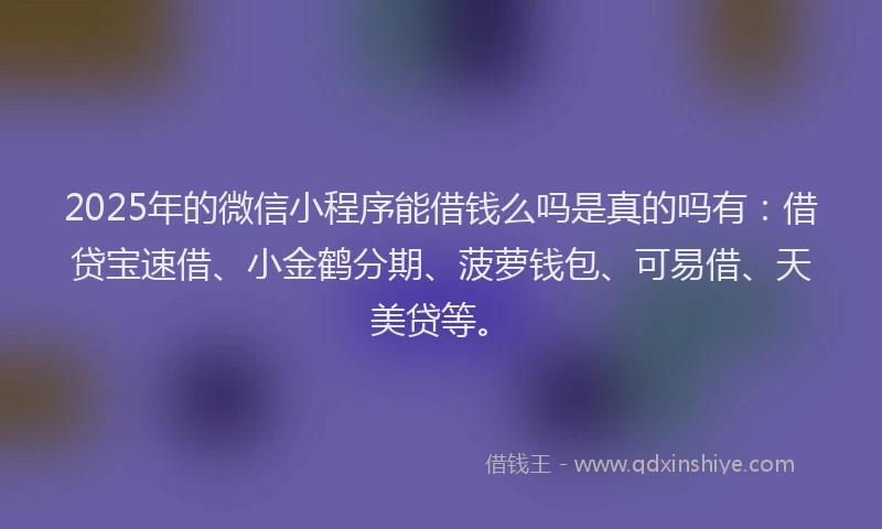 2025年的微信小程序能借钱么吗是真的吗有：借贷宝速借、小金鹤分期、菠萝钱包、可易借、天美贷等。
