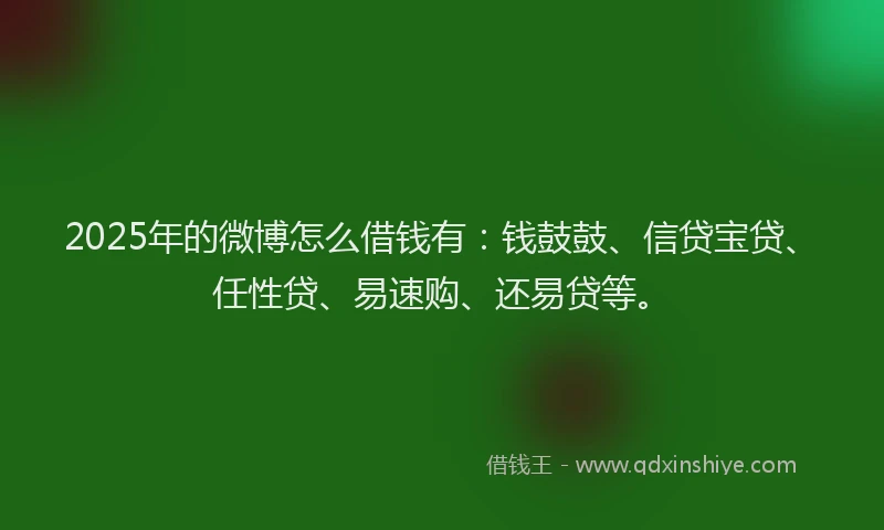 2025年的微博怎么借钱有：钱鼓鼓、信贷宝贷、任性贷、易速购、还易贷等。
