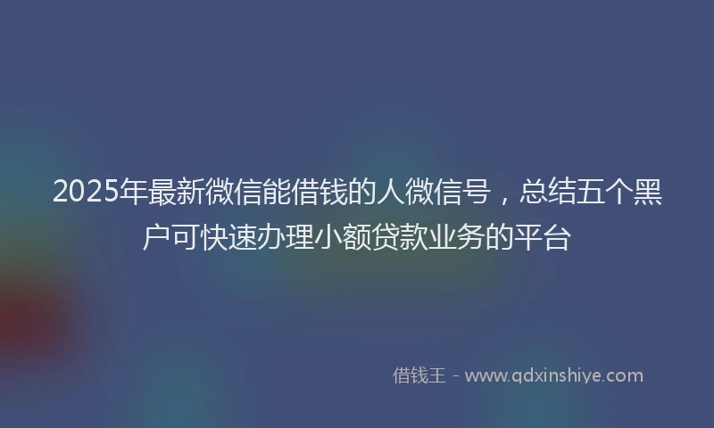 2025年最新微信能借钱的人微信号，总结五个黑户可快速办理小额贷款业务的平台