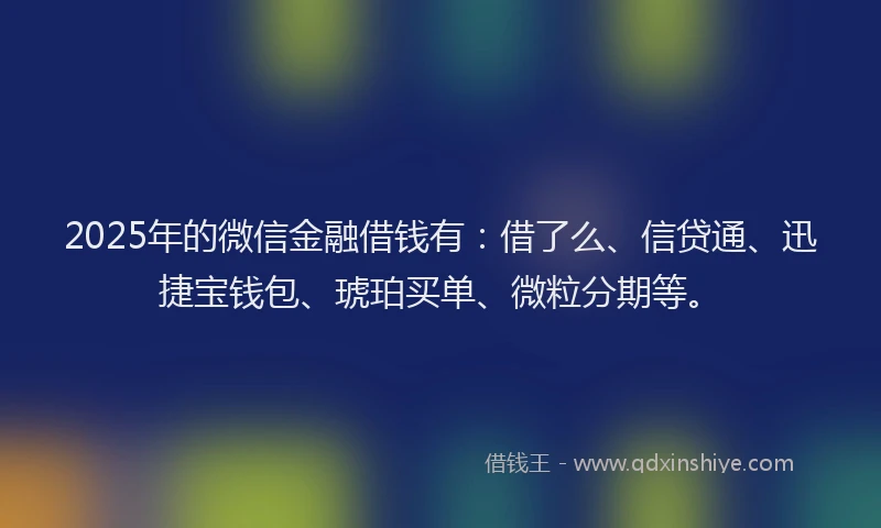 2025年的微信金融借钱有：借了么、信贷通、迅捷宝钱包、琥珀买单、微粒分期等。