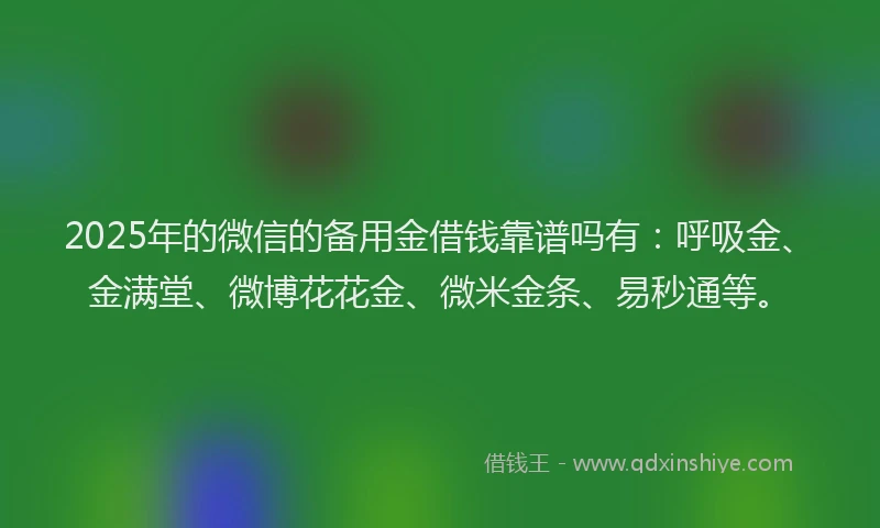 2025年的微信的备用金借钱靠谱吗有：呼吸金、金满堂、微博花花金、微米金条、易秒通等。