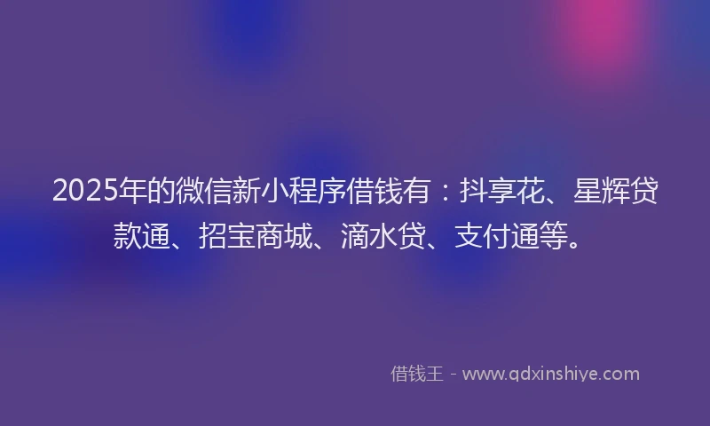 2025年的微信新小程序借钱有：抖享花、星辉贷款通、招宝商城、滴水贷、支付通等。