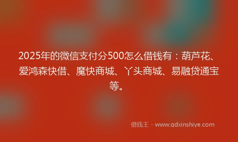 2025年的微信支付分500怎么借钱有：葫芦花、爱鸿森快借、魔快商城、丫头商城、易融贷通宝等。