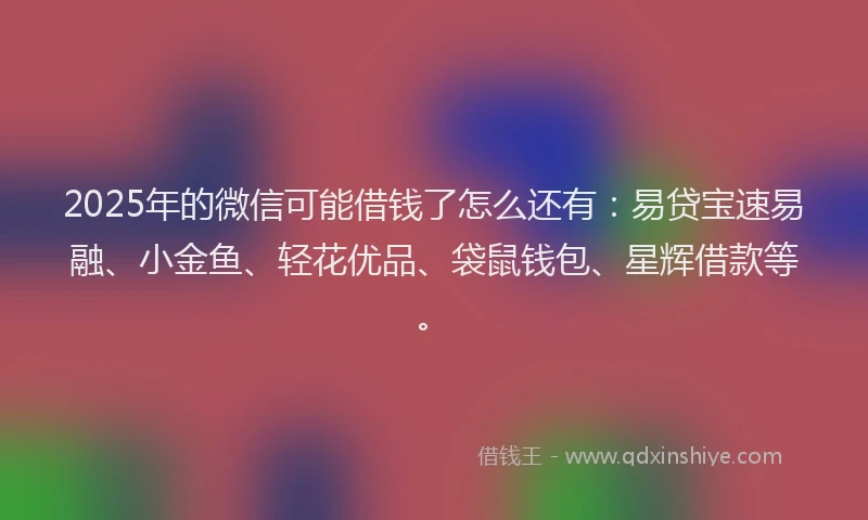 2025年的微信可能借钱了怎么还有：易贷宝速易融、小金鱼、轻花优品、袋鼠钱包、星辉借款等。