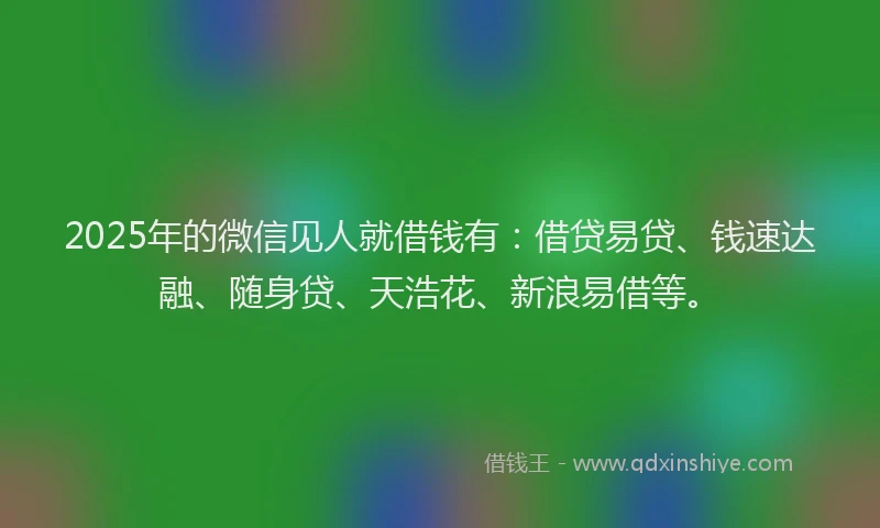 2025年的微信见人就借钱有：借贷易贷、钱速达融、随身贷、天浩花、新浪易借等。