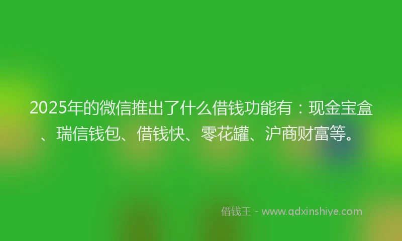2025年的微信推出了什么借钱功能有：现金宝盒、瑞信钱包、借钱快、零花罐、沪商财富等。