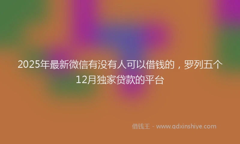 2025年最新微信有没有人可以借钱的，罗列五个12月独家贷款的平台