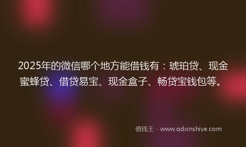 2025年的微信哪个地方能借钱有：琥珀贷、现金蜜蜂贷、借贷易宝、现金盒子、畅贷宝钱包等。