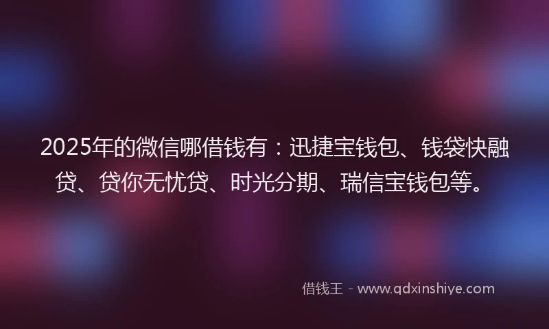 2025年的微信哪借钱有：迅捷宝钱包、钱袋快融贷、贷你无忧贷、时光分期、瑞信宝钱包等。