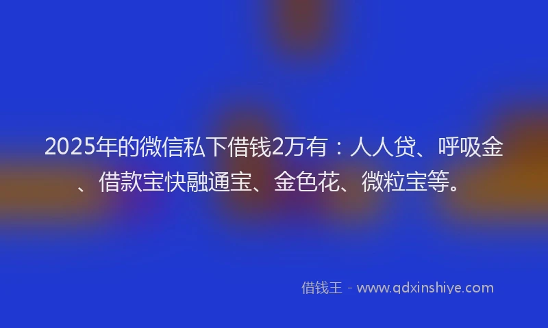 2025年的微信私下借钱2万有：人人贷、呼吸金、借款宝快融通宝、金色花、微粒宝等。