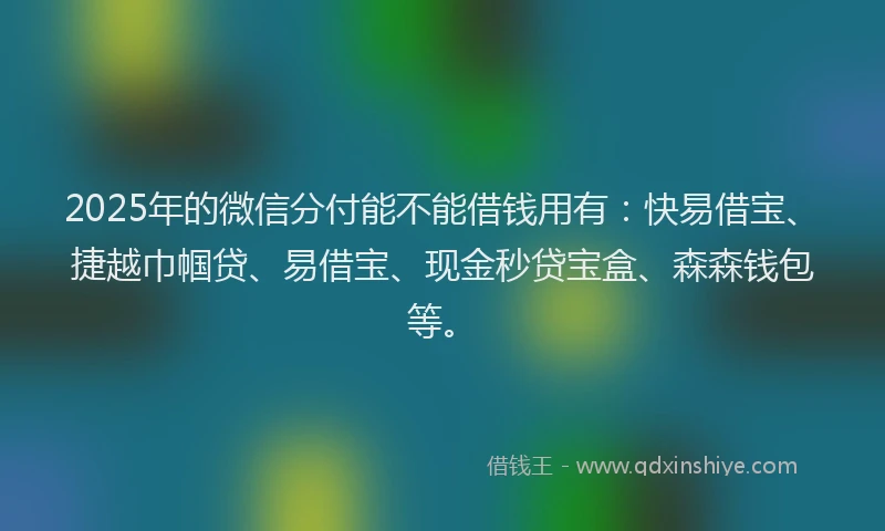 2025年的微信分付能不能借钱用有：快易借宝、捷越巾帼贷、易借宝、现金秒贷宝盒、森森钱包等。
