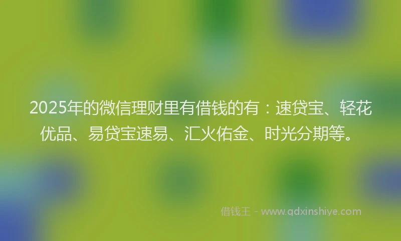 2025年的微信理财里有借钱的有：速贷宝、轻花优品、易贷宝速易、汇火佑金、时光分期等。