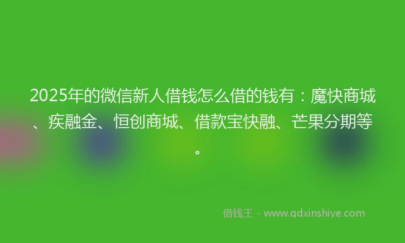2025年的微信新人借钱怎么借的钱有：魔快商城、疾融金、恒创商城、借款宝快融、芒果分期等。