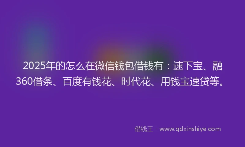 2025年的怎么在微信钱包借钱有：速下宝、融360借条、百度有钱花、时代花、用钱宝速贷等。