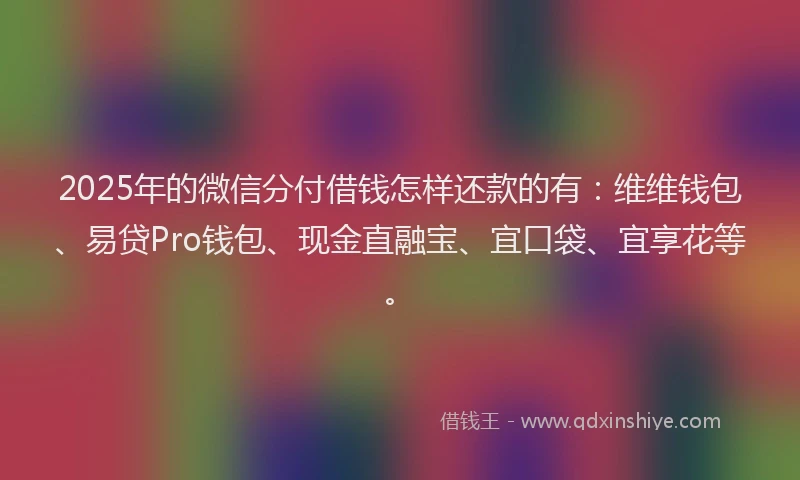 2025年的微信分付借钱怎样还款的有：维维钱包、易贷Pro钱包、现金直融宝、宜口袋、宜享花等。