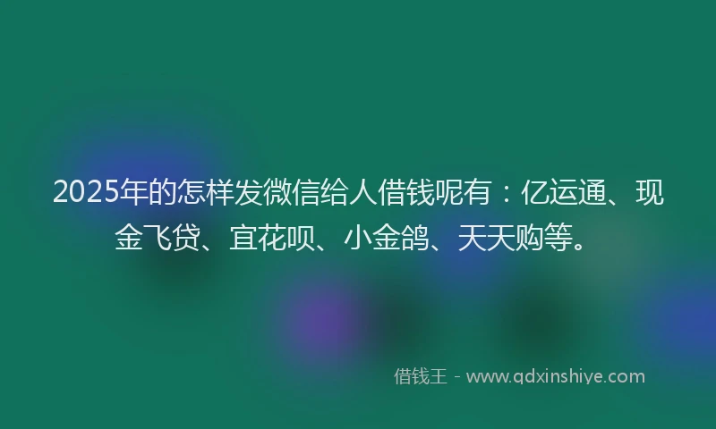 2025年的怎样发微信给人借钱呢有：亿运通、现金飞贷、宜花呗、小金鸽、天天购等。