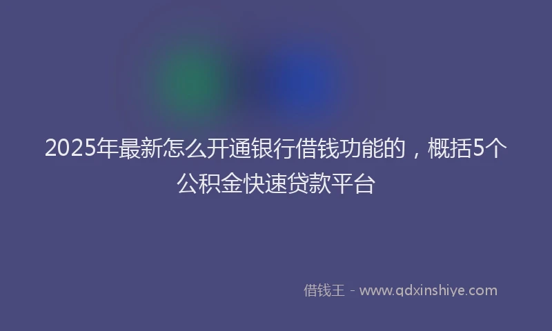 2025年最新怎么开通银行借钱功能的，概括5个公积金快速贷款平台
