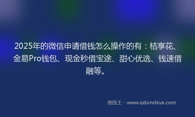 2025年的微信申请借钱怎么操作的有：桔享花、金易Pro钱包、现金秒借宝途、甜心优选、钱速借融等。