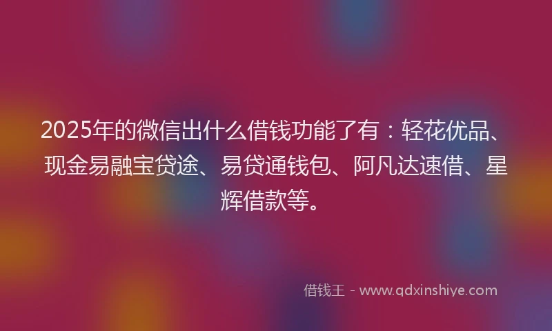 2025年的微信出什么借钱功能了有：轻花优品、现金易融宝贷途、易贷通钱包、阿凡达速借、星辉借款等。