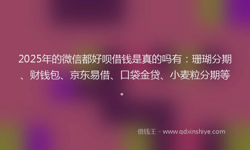 2025年的微信都好呗借钱是真的吗有：珊瑚分期、财钱包、京东易借、口袋金贷、小麦粒分期等。
