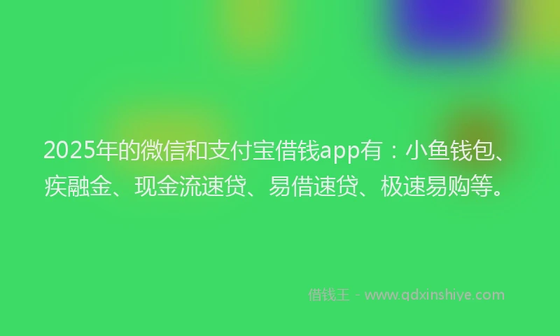 2025年的微信和支付宝借钱app有：小鱼钱包、疾融金、现金流速贷、易借速贷、极速易购等。