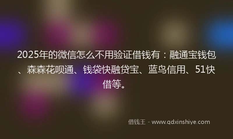 2025年的微信怎么不用验证借钱有：融通宝钱包、森森花呗通、钱袋快融贷宝、蓝鸟信用、51快借等。