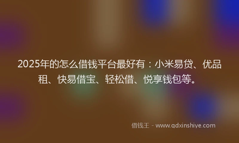2025年的怎么借钱平台最好有：小米易贷、优品租、快易借宝、轻松借、悦享钱包等。
