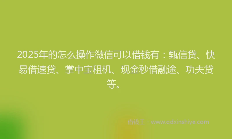 2025年的怎么操作微信可以借钱有：甄信贷、快易借速贷、掌中宝租机、现金秒借融途、功夫贷等。