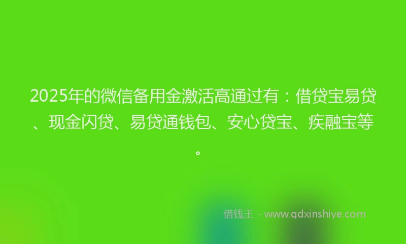 2025年的微信备用金激活高通过有：借贷宝易贷、现金闪贷、易贷通钱包、安心贷宝、疾融宝等。
