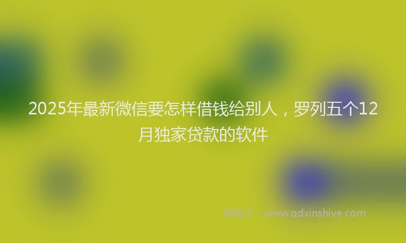 2025年最新微信要怎样借钱给别人，罗列五个12月独家贷款的软件