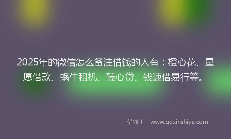 2025年的微信怎么备注借钱的人有：橙心花、星愿借款、蜗牛租机、臻心贷、钱速借易行等。