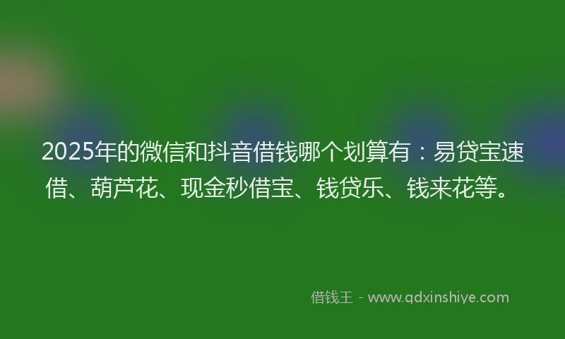 2025年的微信和抖音借钱哪个划算有：易贷宝速借、葫芦花、现金秒借宝、钱贷乐、钱来花等。
