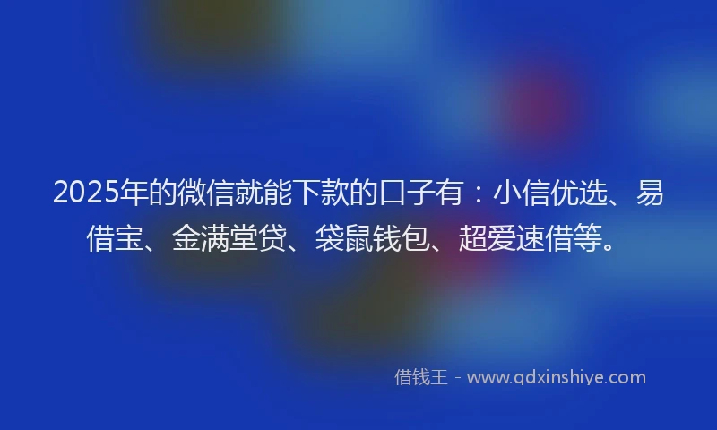 2025年的微信就能下款的口子有：小信优选、易借宝、金满堂贷、袋鼠钱包、超爱速借等。