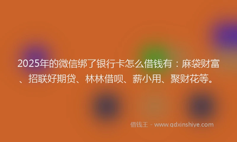 2025年的微信绑了银行卡怎么借钱有：麻袋财富、招联好期贷、林林借呗、薪小用、聚财花等。